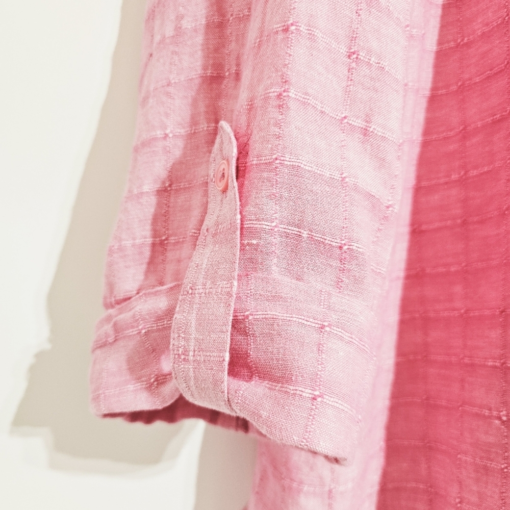 Kim Rogers Curvy 2X Pink Button front V-neck Pintuck Yoke Linen Blend Blouse - Picture 5 of 10